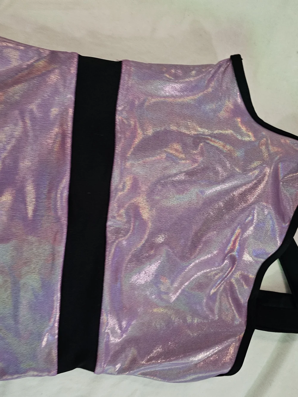 Justice Girls' Shimmery Purple Holographic One-Piece Leotard with Black Trim C10